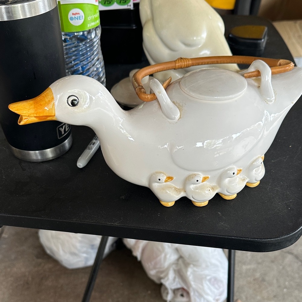 Charming White Duck Teapot with Yellow Accents